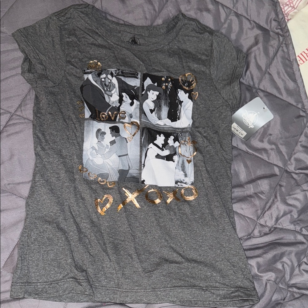 Gray Disney Princess Graphic Tee with Gold Accents